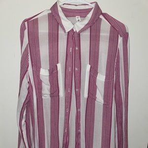 B.P. Button Down White / Pink Stripe Blouse